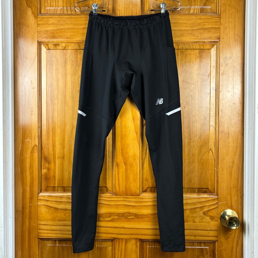 New Balance NB Dry Mens Black Running Tights Reflective Ankle Zip Size M